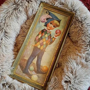 Vintage Goji 1965 Big Eye Harlequin Child Juggler Print MCM